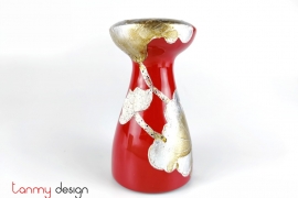 Red lacquer candle stand hand-painted with lotus size L/Ø10*H18 cm( candle hole: Ø 6.5 cm)